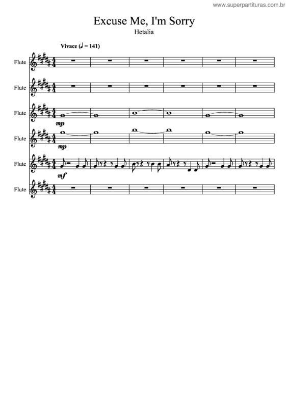 Partitura da música [Hetalia] Excuse Me, I`M Sorry – For Six Flutes!
